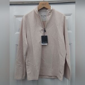 MIZZEN+MAIN MEN'S BEIGE RAYON-NYLON-SPANDEX LS QUARTER ZIP GOLF SHIRT SIZE S NWT